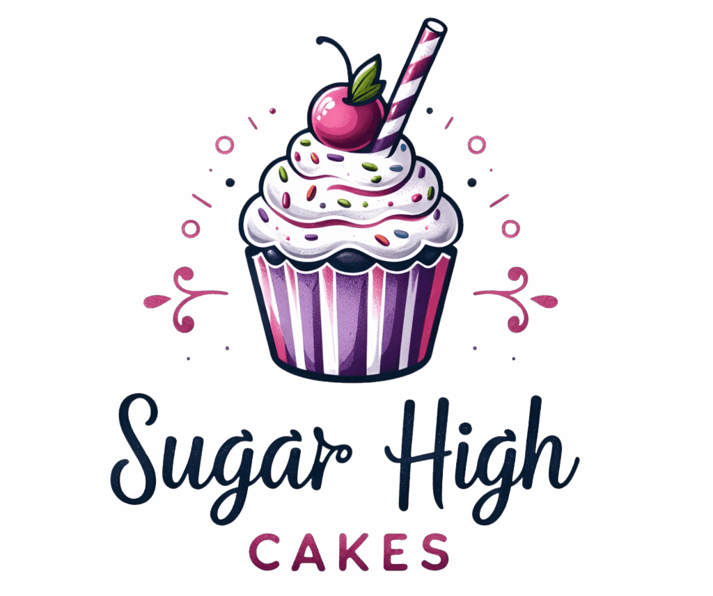 Sugar High Cakes logo with cupcake illustration