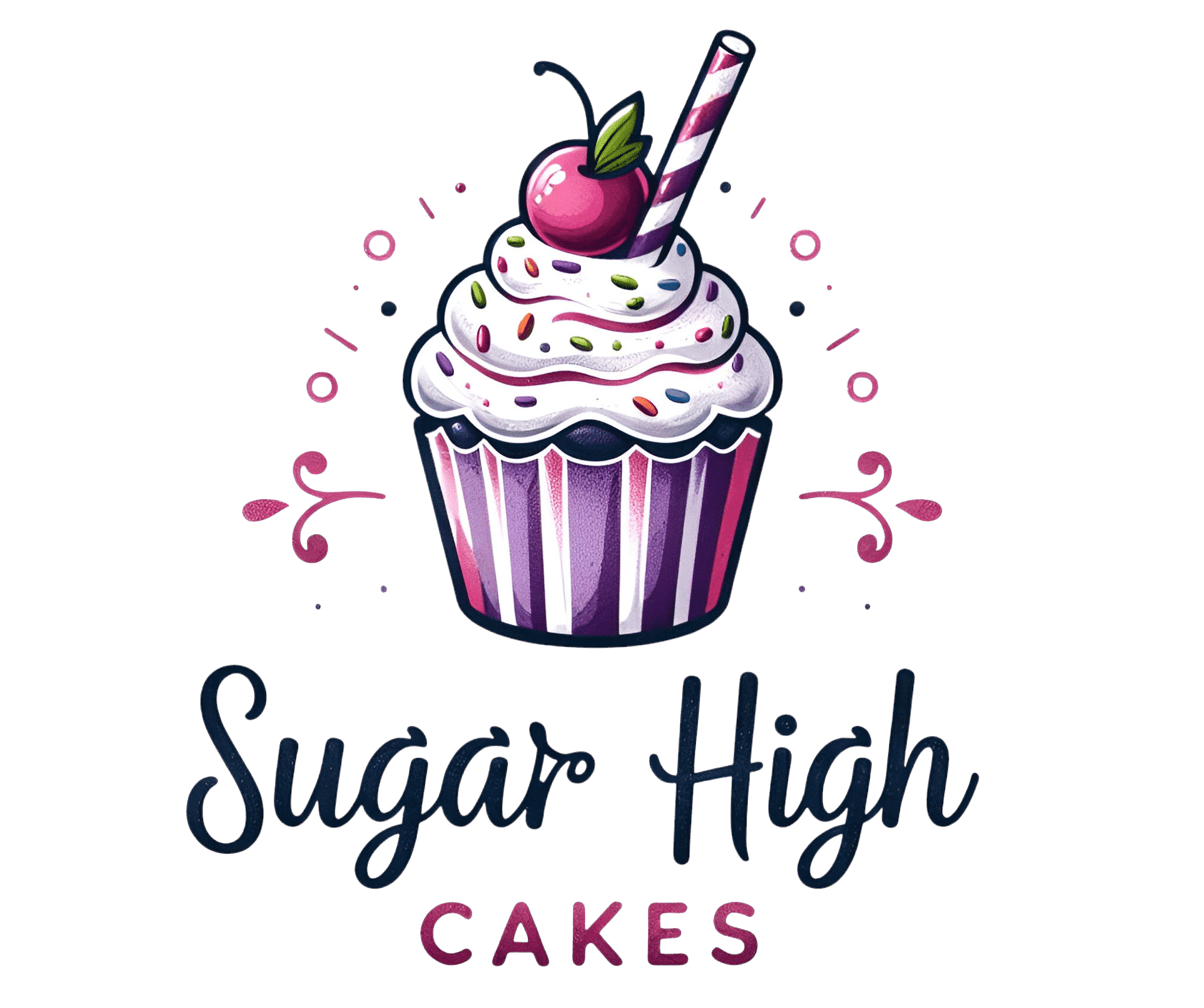 Sugar High Cakes logo with cupcake illustration